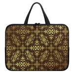 Gold And Brown Thai Pattern Print Laptop Sleeve With Handle