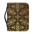 Gold And Brown Thai Pattern Print Leather Bible Cover