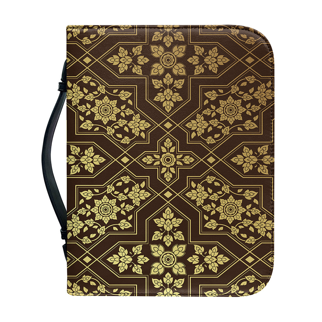Gold And Brown Thai Pattern Print Leather Bible Cover
