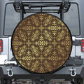 Gold And Brown Thai Pattern Print Leather Spare Tire Cover