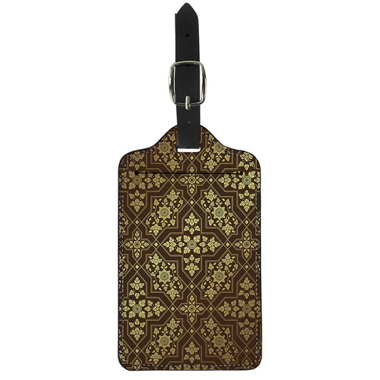 Gold And Brown Thai Pattern Print Luggage Tag