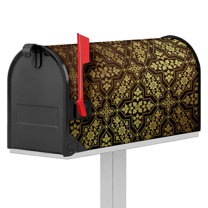Gold And Brown Thai Pattern Print Mailbox Cover