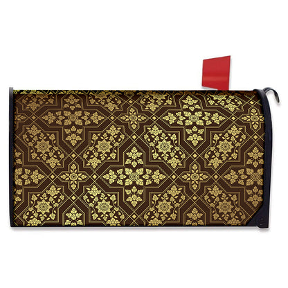 Gold And Brown Thai Pattern Print Mailbox Cover