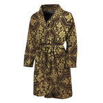Gold And Brown Thai Pattern Print Men's Bathrobe