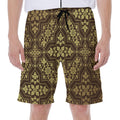 Gold And Brown Thai Pattern Print Men's Beach Shorts
