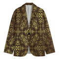 Gold And Brown Thai Pattern Print Men's Blazer