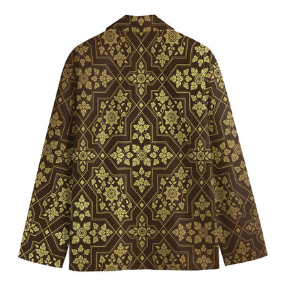 Gold And Brown Thai Pattern Print Men's Blazer