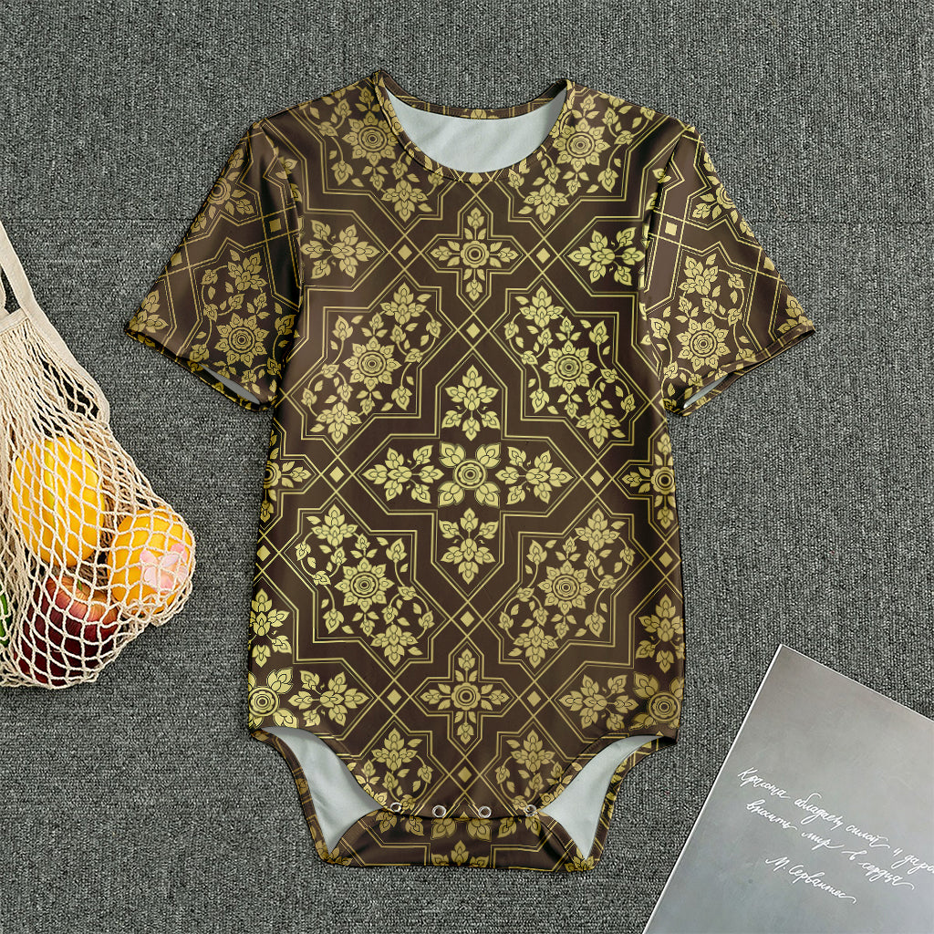 Gold And Brown Thai Pattern Print Men's Bodysuit