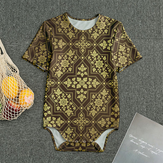 Gold And Brown Thai Pattern Print Men's Bodysuit