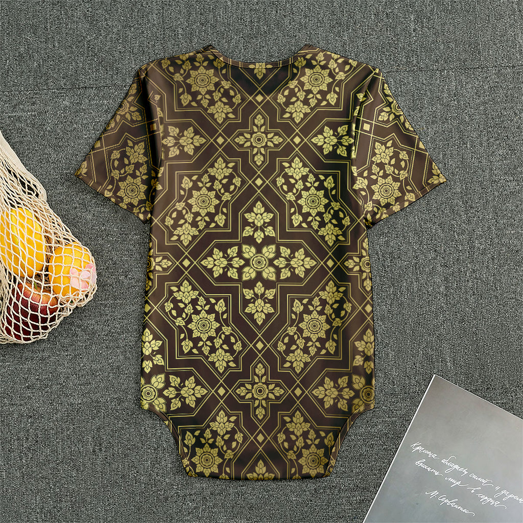 Gold And Brown Thai Pattern Print Men's Bodysuit