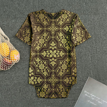 Gold And Brown Thai Pattern Print Men's Bodysuit