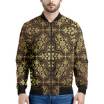 Gold And Brown Thai Pattern Print Men's Bomber Jacket