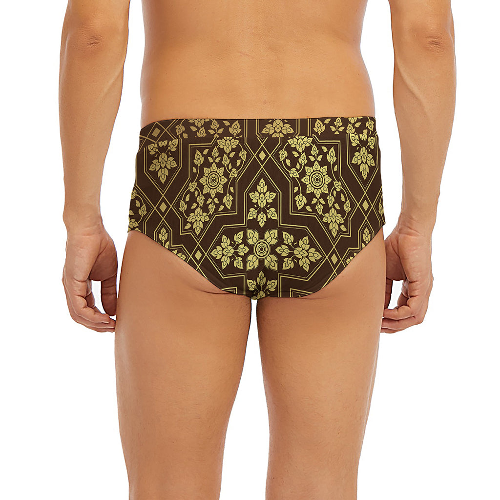 Gold And Brown Thai Pattern Print Men's Briefs
