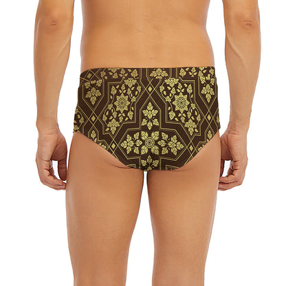 Gold And Brown Thai Pattern Print Men's Briefs