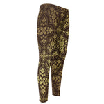 Gold And Brown Thai Pattern Print Men's Compression Pants