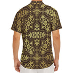 Gold And Brown Thai Pattern Print Men's Deep V-Neck Shirt