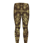 Gold And Brown Thai Pattern Print Men's leggings