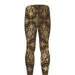 Gold And Brown Thai Pattern Print Men's leggings