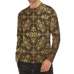 Gold And Brown Thai Pattern Print Men's Long Sleeve Rash Guard