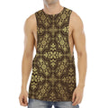 Gold And Brown Thai Pattern Print Men's Muscle Tank Top