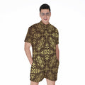 Gold And Brown Thai Pattern Print Men's Romper