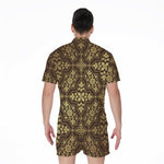 Gold And Brown Thai Pattern Print Men's Rompers