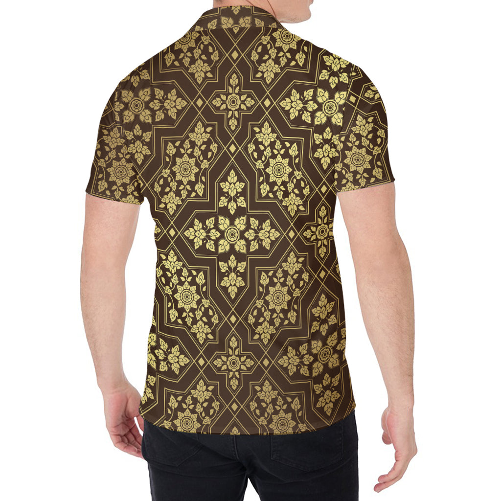 Gold And Brown Thai Pattern Print Men's Shirt