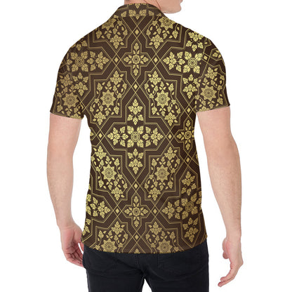 Gold And Brown Thai Pattern Print Men's Shirt