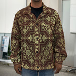 Gold And Brown Thai Pattern Print Men's Shirt Jacket