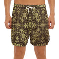Gold And Brown Thai Pattern Print Men's Split Running Shorts