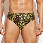 Gold And Brown Thai Pattern Print Men's Swim Briefs