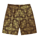 Gold And Brown Thai Pattern Print Men's Swim Trunks