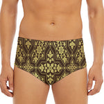 Gold And Brown Thai Pattern Print Men's Triangle Swim Briefs