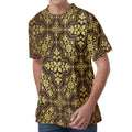 Gold And Brown Thai Pattern Print Men's Velvet T-Shirt