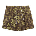Gold And Brown Thai Pattern Print Mesh Shorts