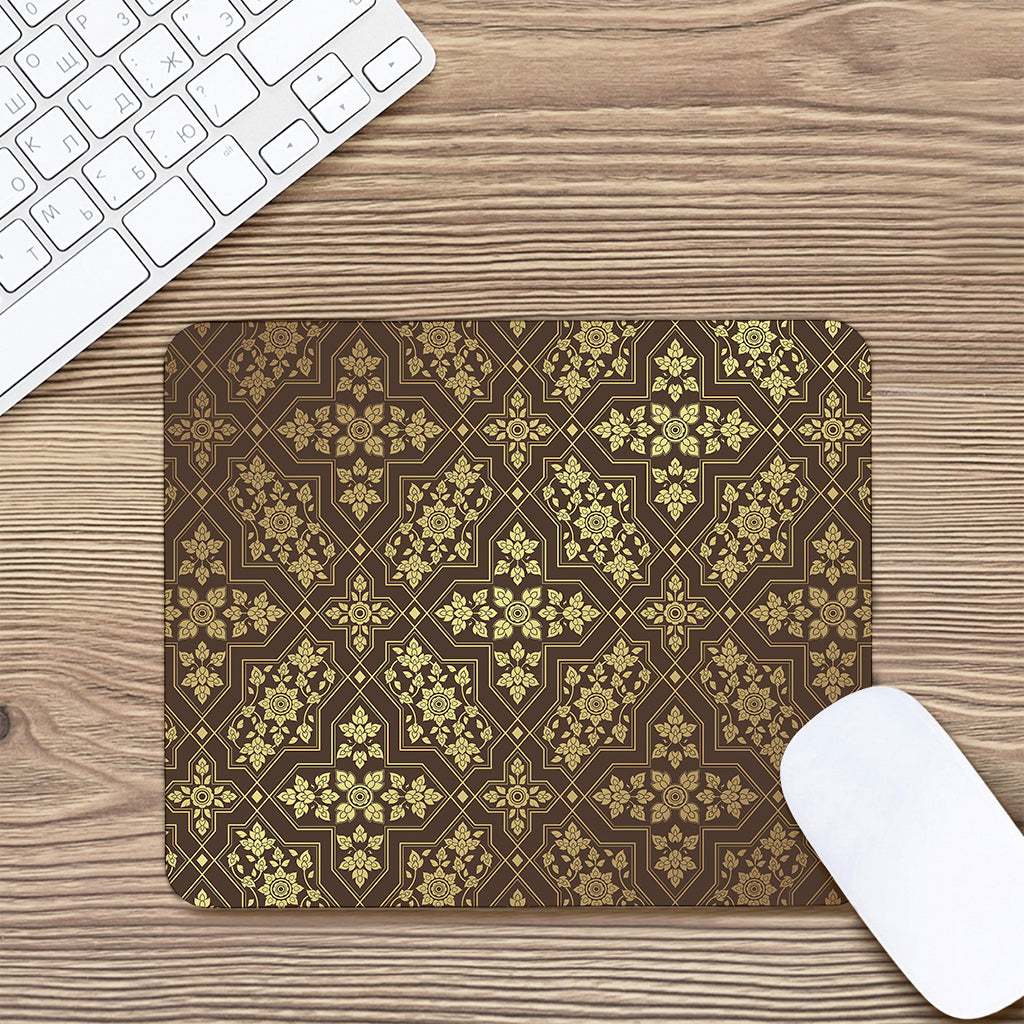 Gold And Brown Thai Pattern Print Mouse Pad