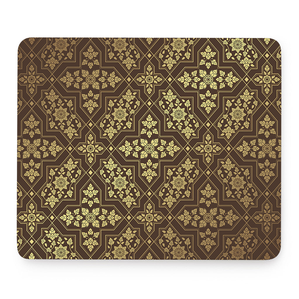Gold And Brown Thai Pattern Print Mouse Pad