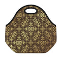 Gold And Brown Thai Pattern Print Neoprene Lunch Bag