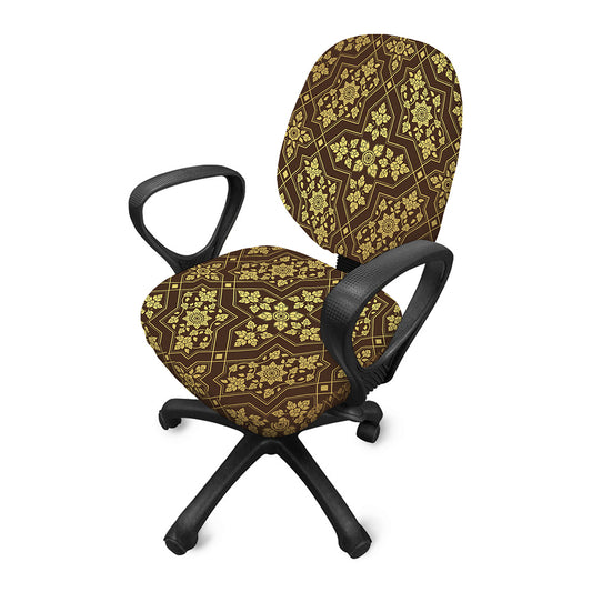 Gold And Brown Thai Pattern Print Office Chair Cover