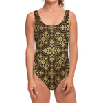 Gold And Brown Thai Pattern Print One Piece Swimsuit