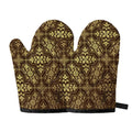 Gold And Brown Thai Pattern Print Oven Mitts