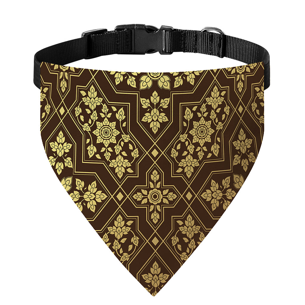 Gold And Brown Thai Pattern Print Over The Collar Dog Bandana