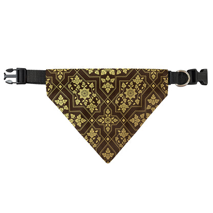 Gold And Brown Thai Pattern Print Over The Collar Dog Bandana