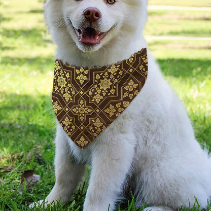 Gold And Brown Thai Pattern Print Over The Collar Dog Bandana