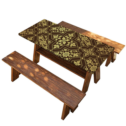Gold And Brown Thai Pattern Print Picnic Table Cover
