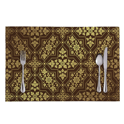 Gold And Brown Thai Pattern Print Placemat