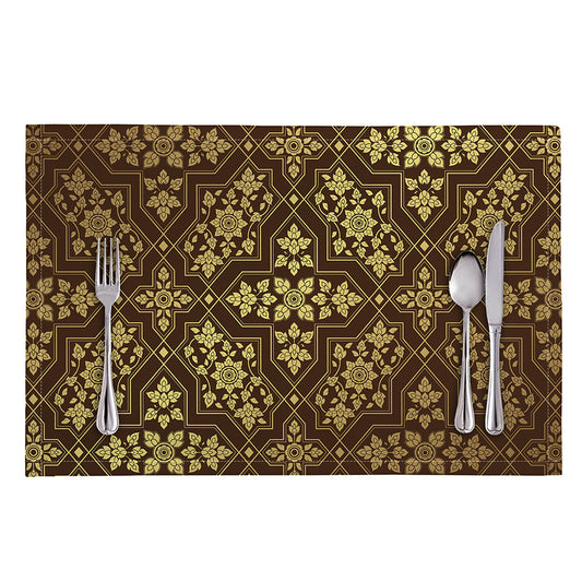 Gold And Brown Thai Pattern Print Placemat