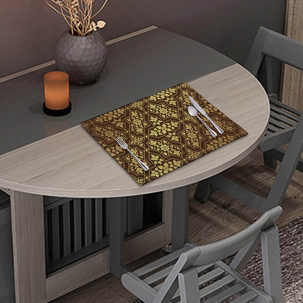 Gold And Brown Thai Pattern Print Placemat