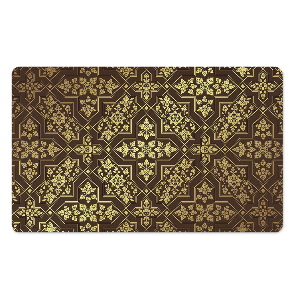 Gold And Brown Thai Pattern Print Polyester Doormat