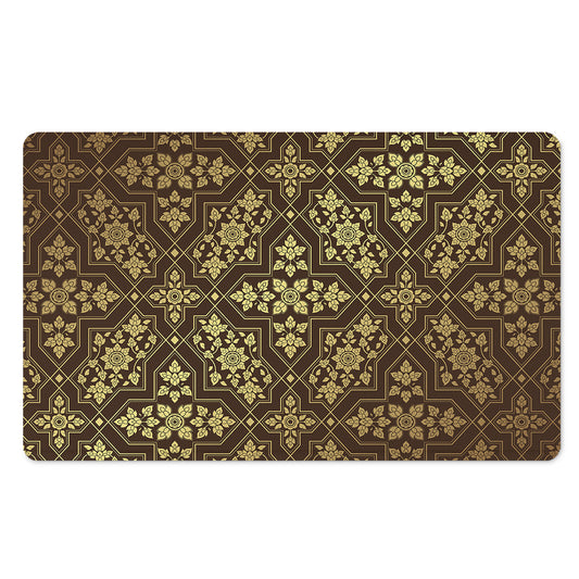 Gold And Brown Thai Pattern Print Polyester Doormat